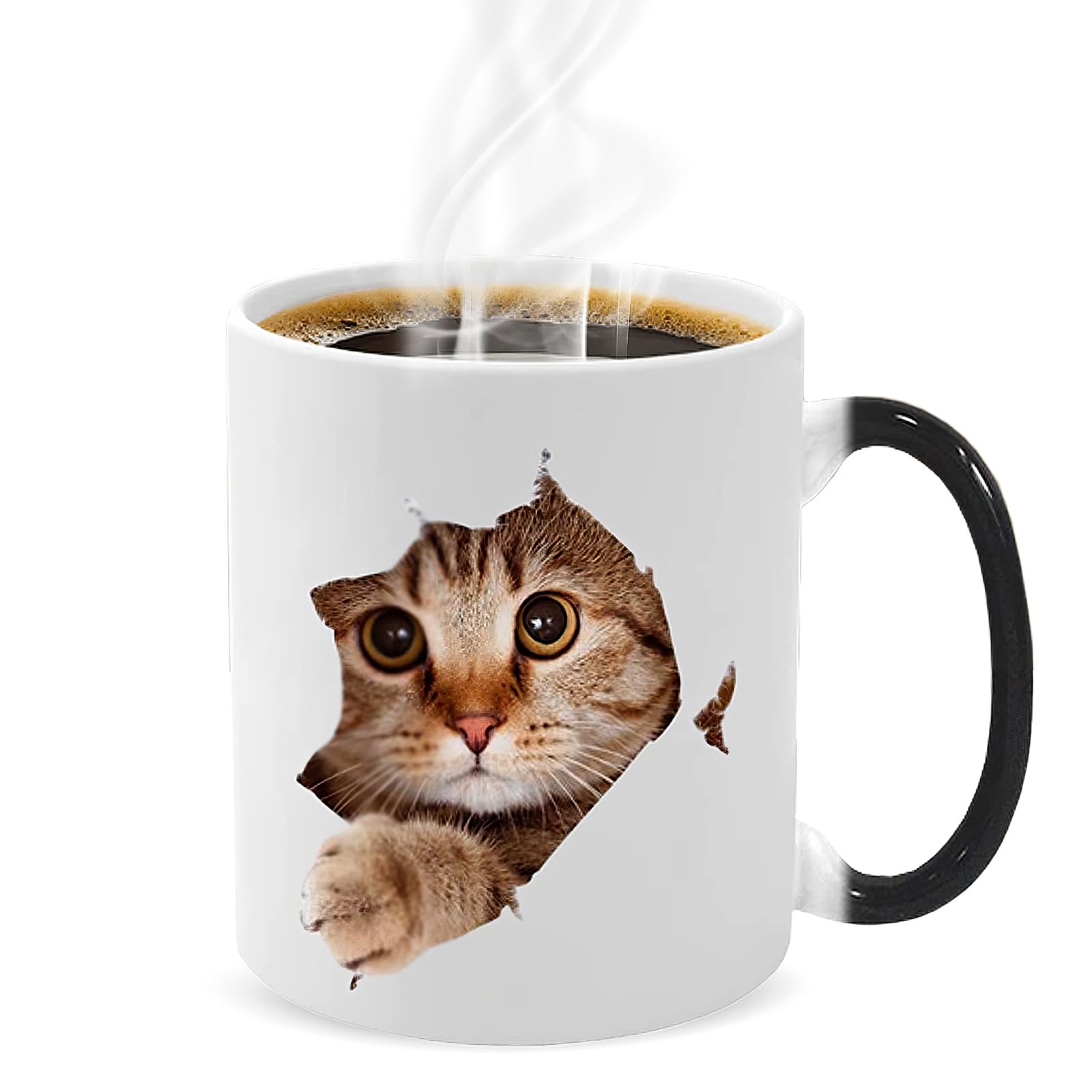 Caliamary Heat Changing Mug  Funny Cat Heat Changing Ceramic Coffee Mug  11 oz Heat Sensitive Color Changing Coffee Mug Cup  Cute Xmas Gift Mug for Women Men Kids (Cat)